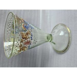 ​Antique Venetian Enameled Griffin Cordial Glass 3.5" Tall